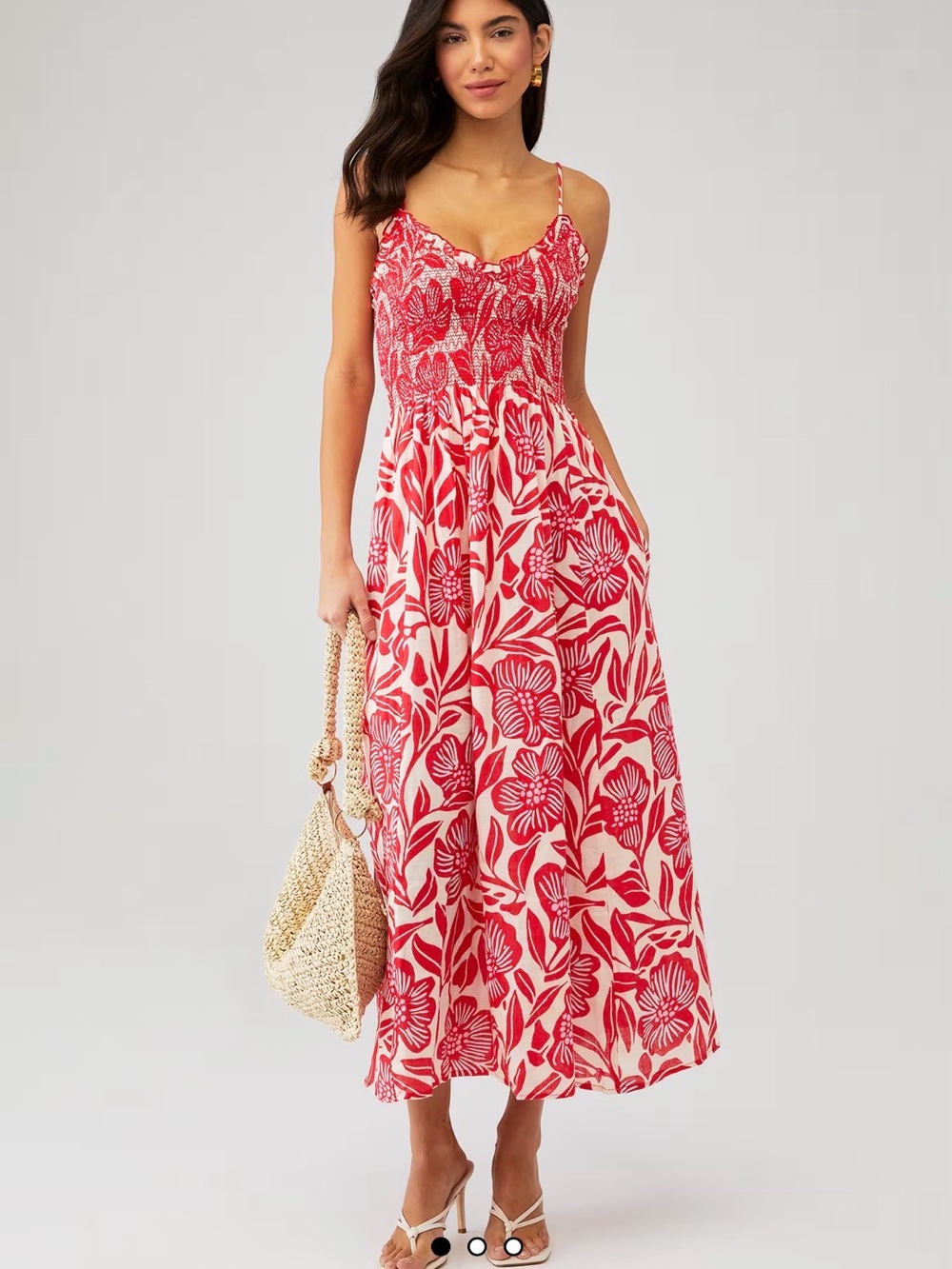 Free People Red Floral Smocked Maxi Dress